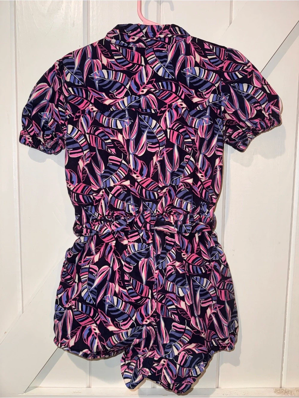 Vince Camuto Tropical Leaf Print Zip Front Romper Pink Blue Navy Size 7